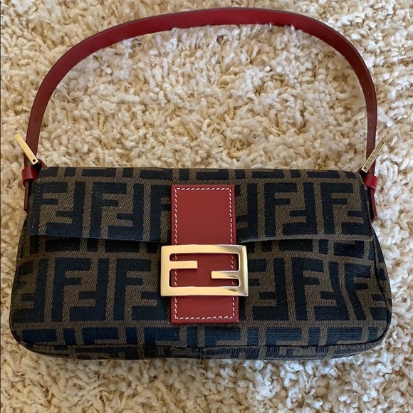 Fendi Handbags - Fendi Zucca Baguette Tobacco Red